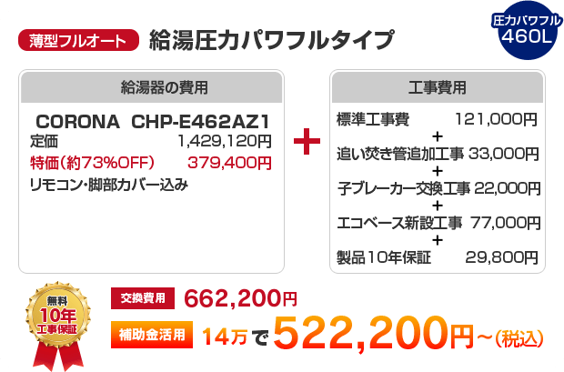 薄型フルオート：給湯圧力パワフルタイプ CORONA CHP-E462AZ1 ［補助金活用で 522,200円～］
