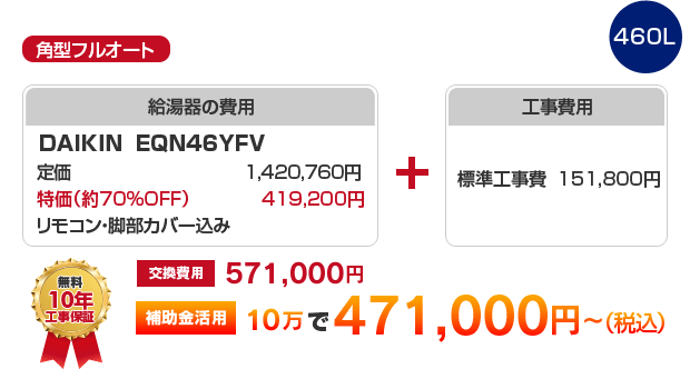 角型フルオート：DAIKIN EQN46YFV ［補助金10万円活用で471,000円～］