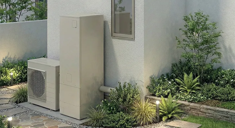 エコキュートが設置されている綺麗な庭