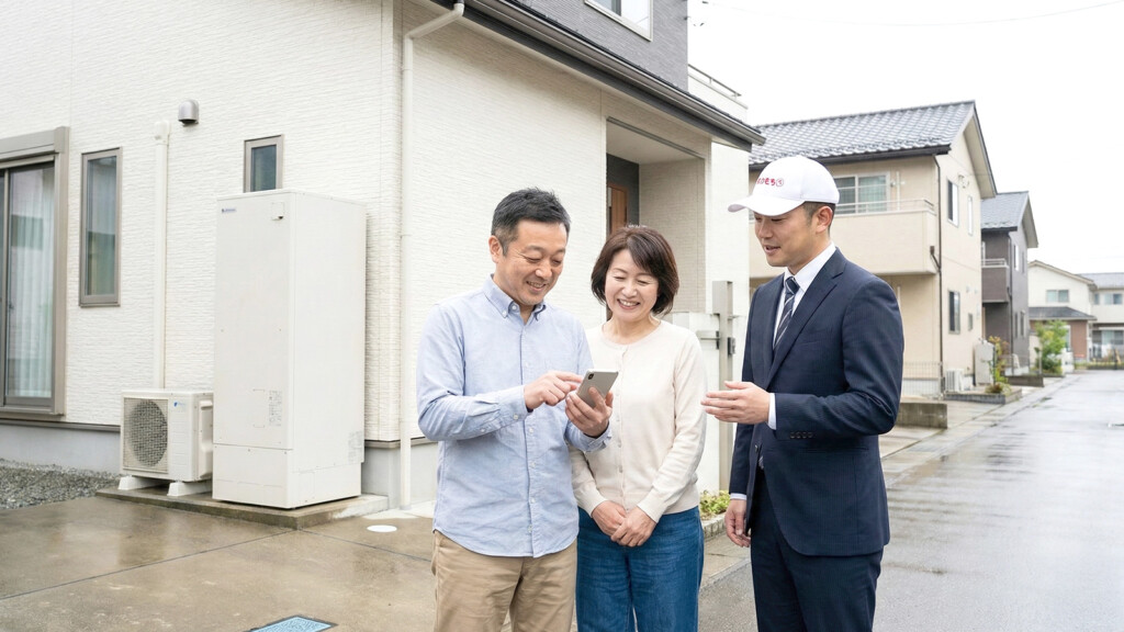 石川県で補助金の相談をする住人と作業員