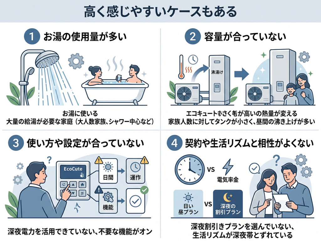 エコキュートの電気代が高く感じやすいケースを整理した図解
