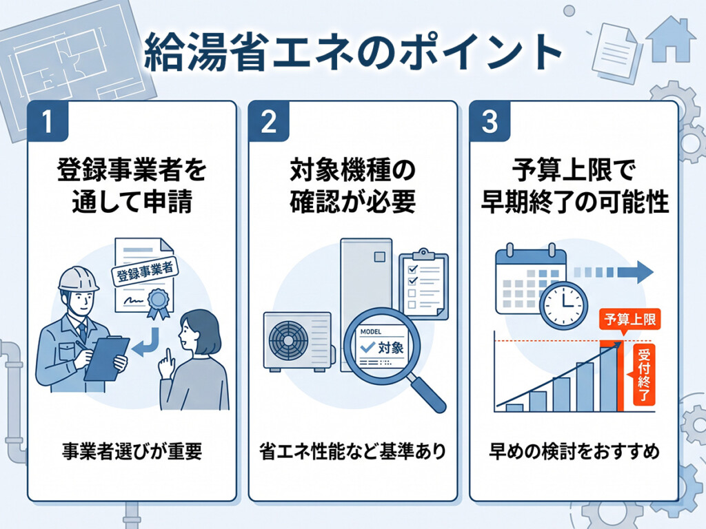 給湯省エネ2026のポイントを整理した図解