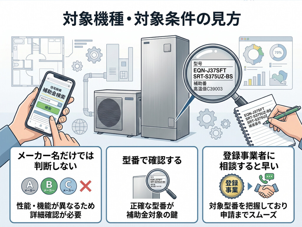 エコキュートの型番ラベルを確認して対象機種を調べるイメージ