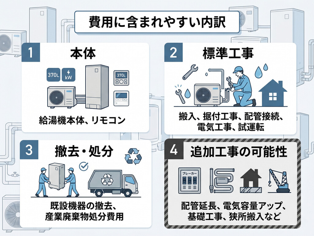 エコキュート交換費用に含まれやすい内訳を整理した図解