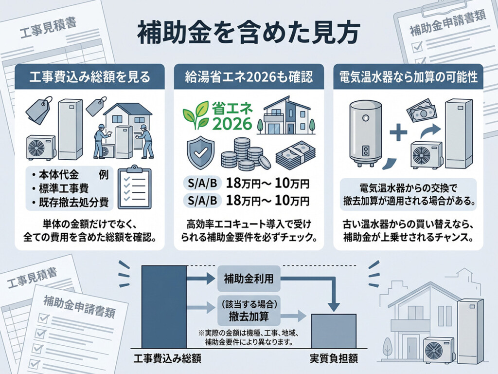 エコキュート交換費用と補助金の見え方を整理した図解