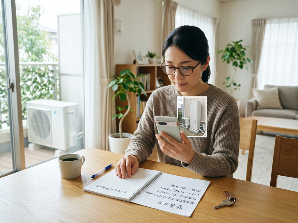 エコキュート交換の見積もり前に型番や写真を準備しているイメージ