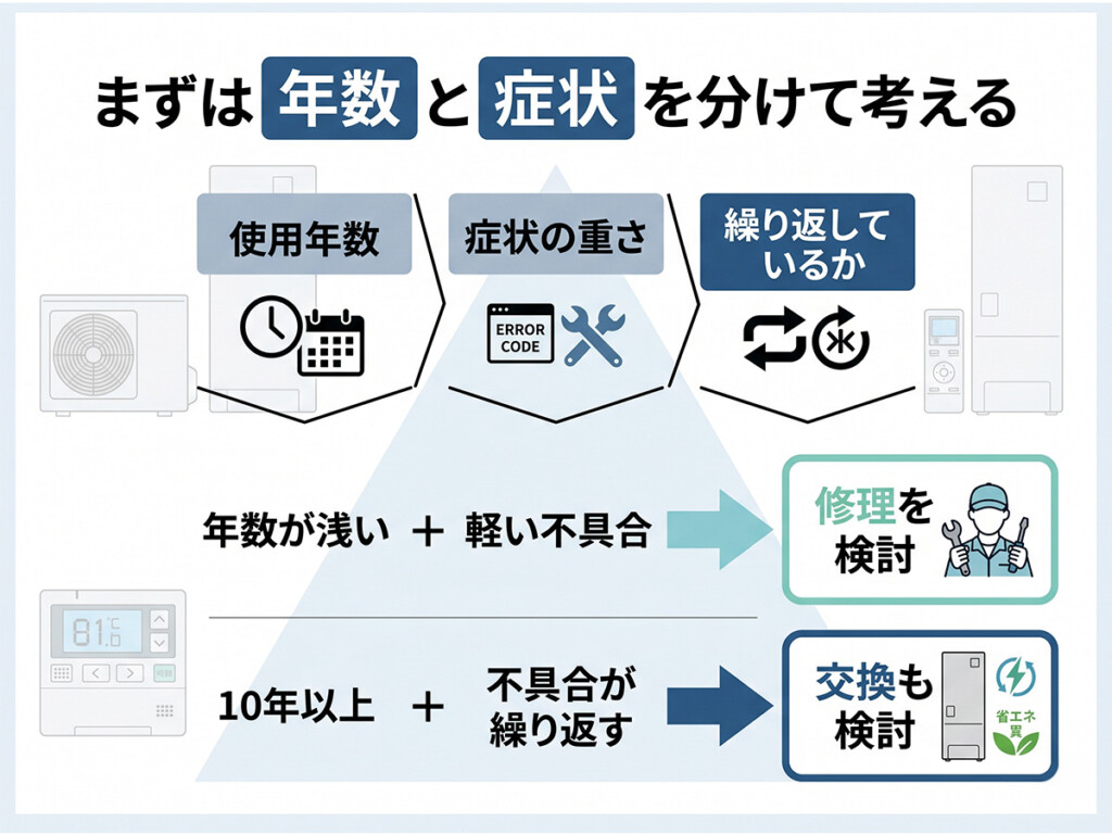 エコキュートの修理と交換を年数と症状で考える図解