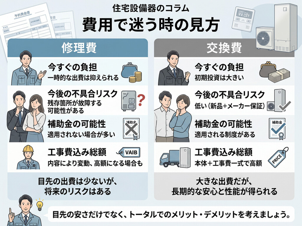 エコキュートの修理費と交換費の見方を整理した比較図解