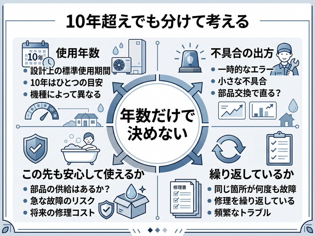 古いエコキュートを10年以上使った時の判断ポイントを整理した図解