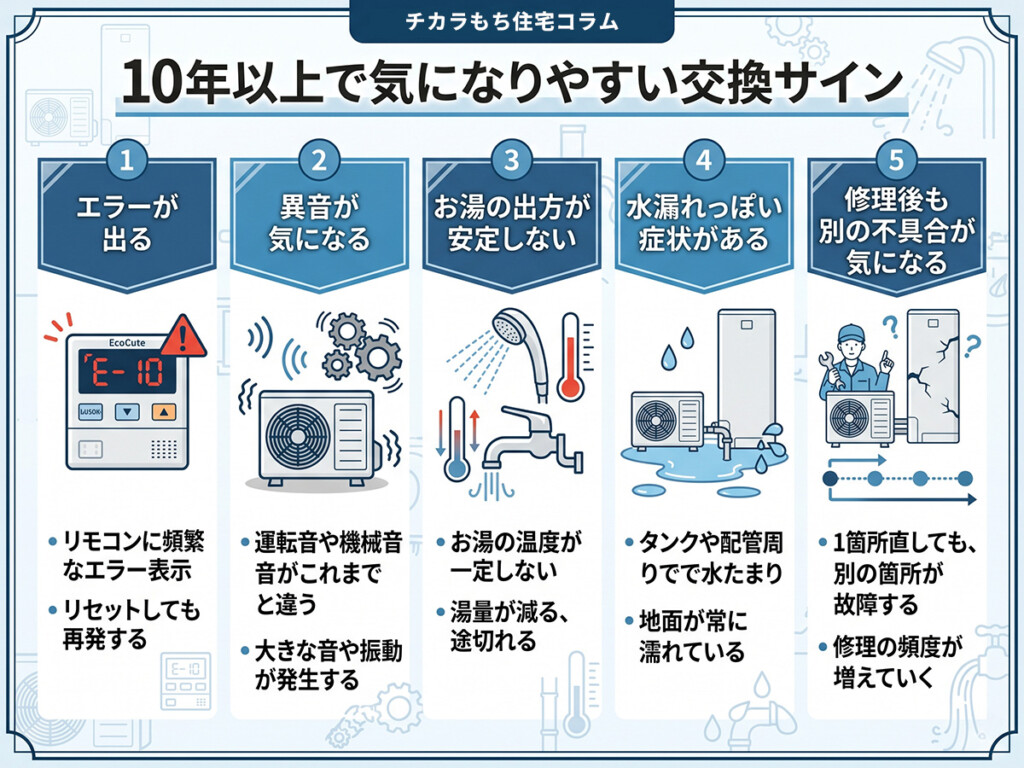 10年以上使ったエコキュートで気になりやすい交換サインを整理した図解