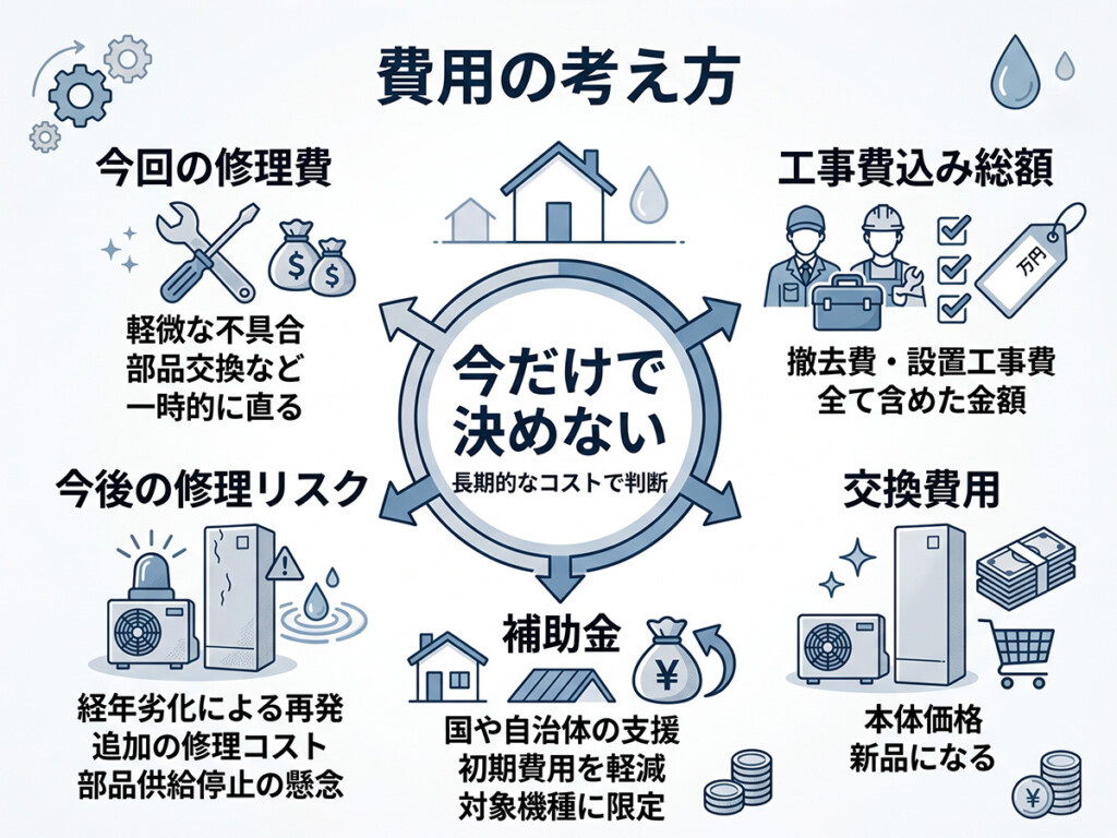 エコキュートの寿命が気になった時の費用の考え方を整理した図解