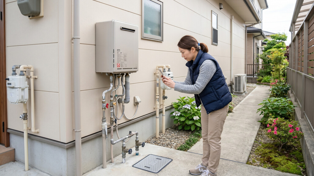 野々市市でエコキュート交換前に設置場所や給湯器まわりを写真で確認しているイメージ