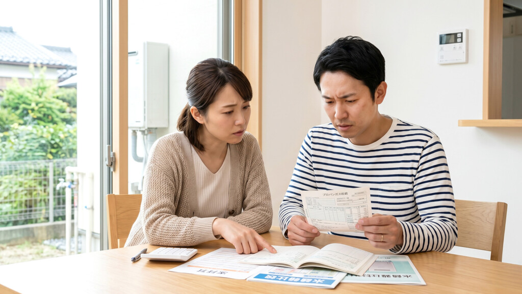 プロパンガス給湯器からエコキュートへの交換を家計面から考えているイメージ