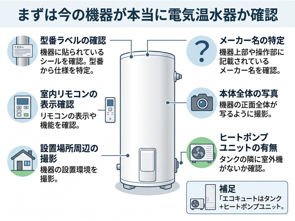 まず今の給湯器が電気温水器か確認する図