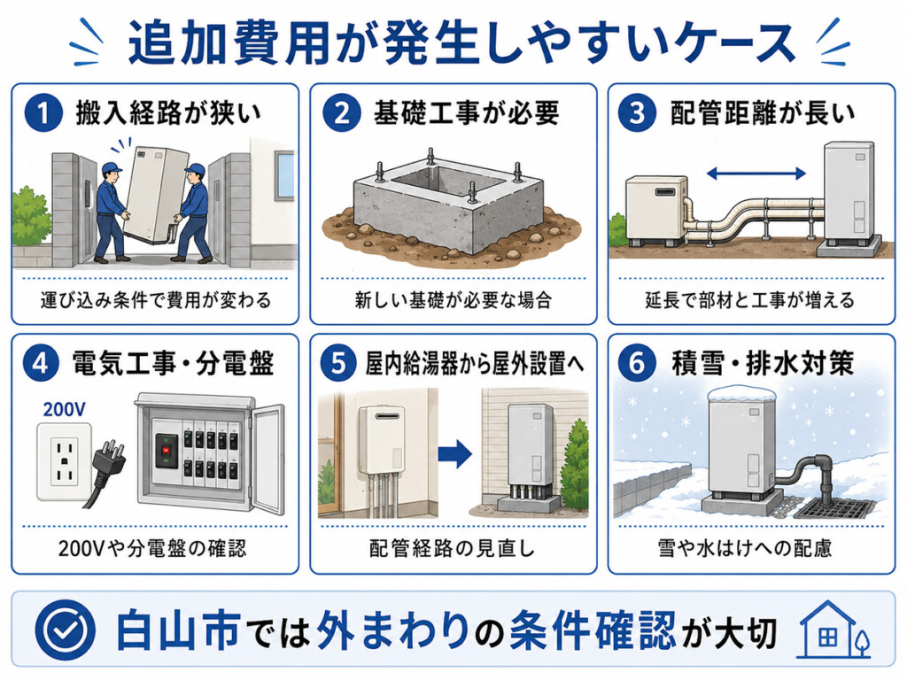 エコキュート交換で追加費用が発生しやすいケースを整理した図解