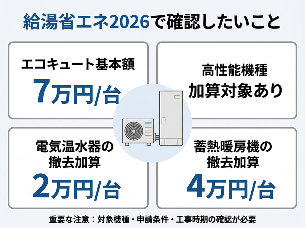 給湯省エネ2026でエコキュートに使える補助内容を整理した図解