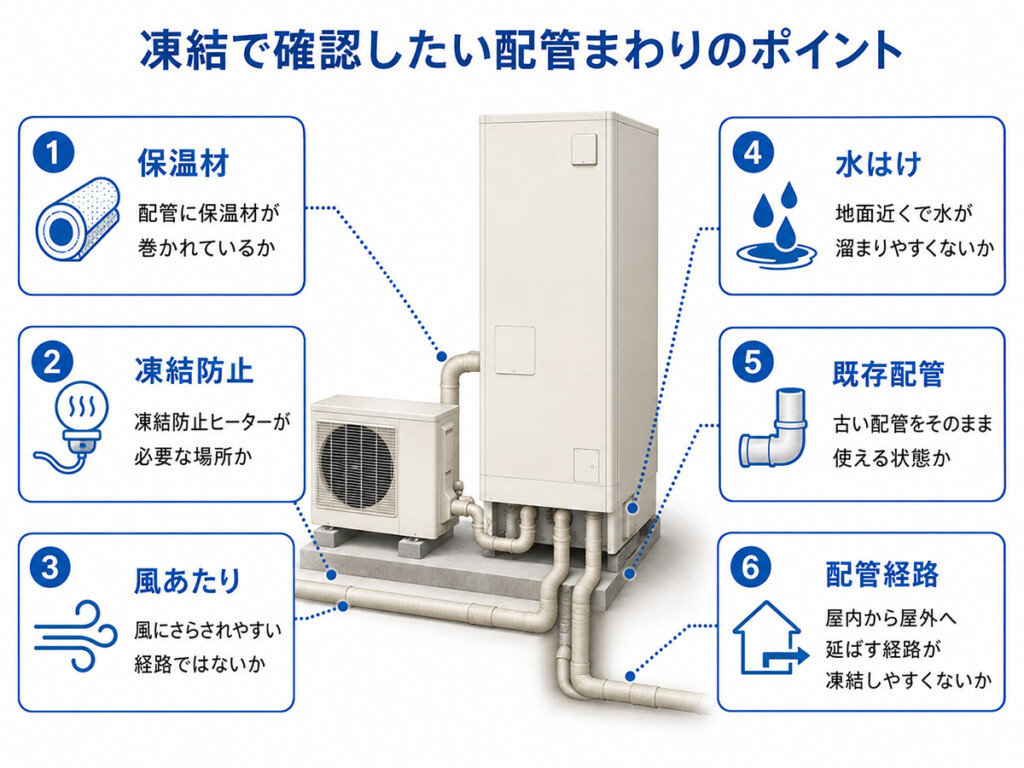 エコキュートの配管凍結対策で確認したいポイントを整理した図解