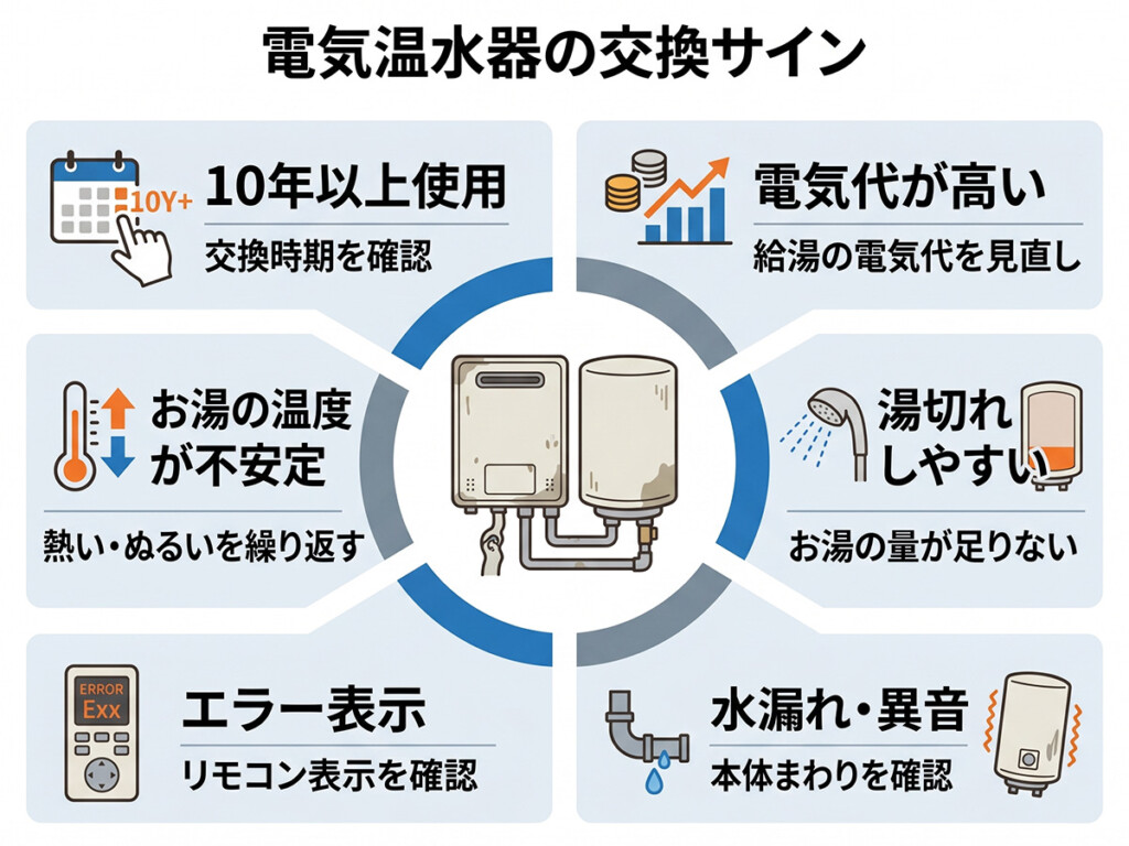 電気温水器を使い続ける前に確認したい交換サインを整理した図解