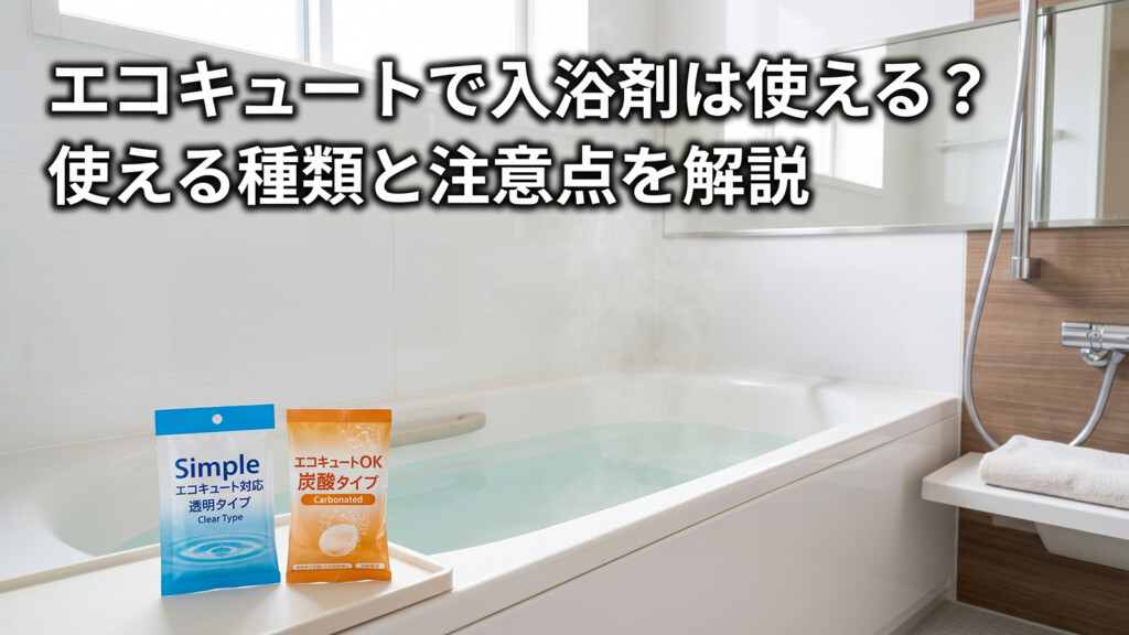エコキュートの浴室リモコンと入浴剤を見ながら使える種類と注意点を確認するイメージ