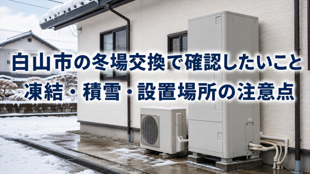 白山市で冬場のエコキュート交換時に凍結や積雪、設置場所を確認する記事のアイキャッチ画像