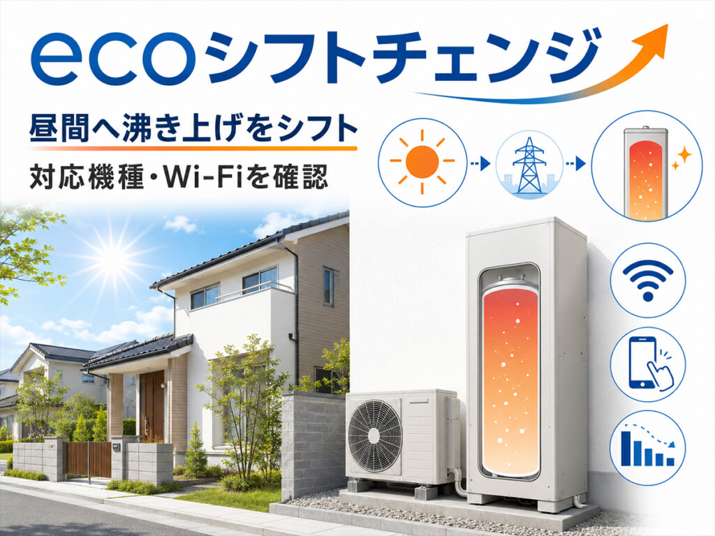 ecoシフトチェンジでエコキュートの沸き上げを昼間へ移す仕組みを説明した図解