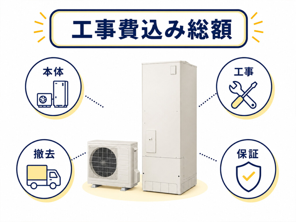 エコキュート交換費用を工事費込み総額で確認するための内訳図解