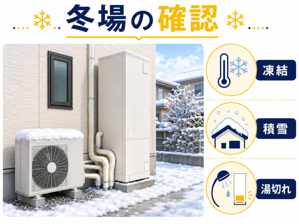 石川県の冬場にエコキュートで確認したい凍結や積雪、湯切れの図解