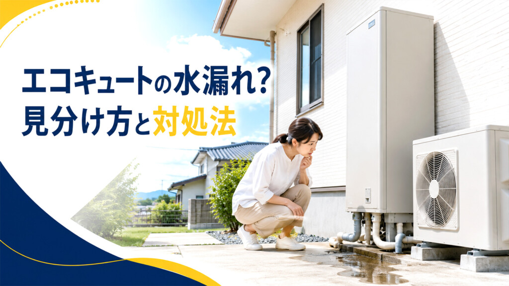 石川県の戸建て住宅でエコキュートまわりの水漏れを確認する女性のアイキャッチ画像
