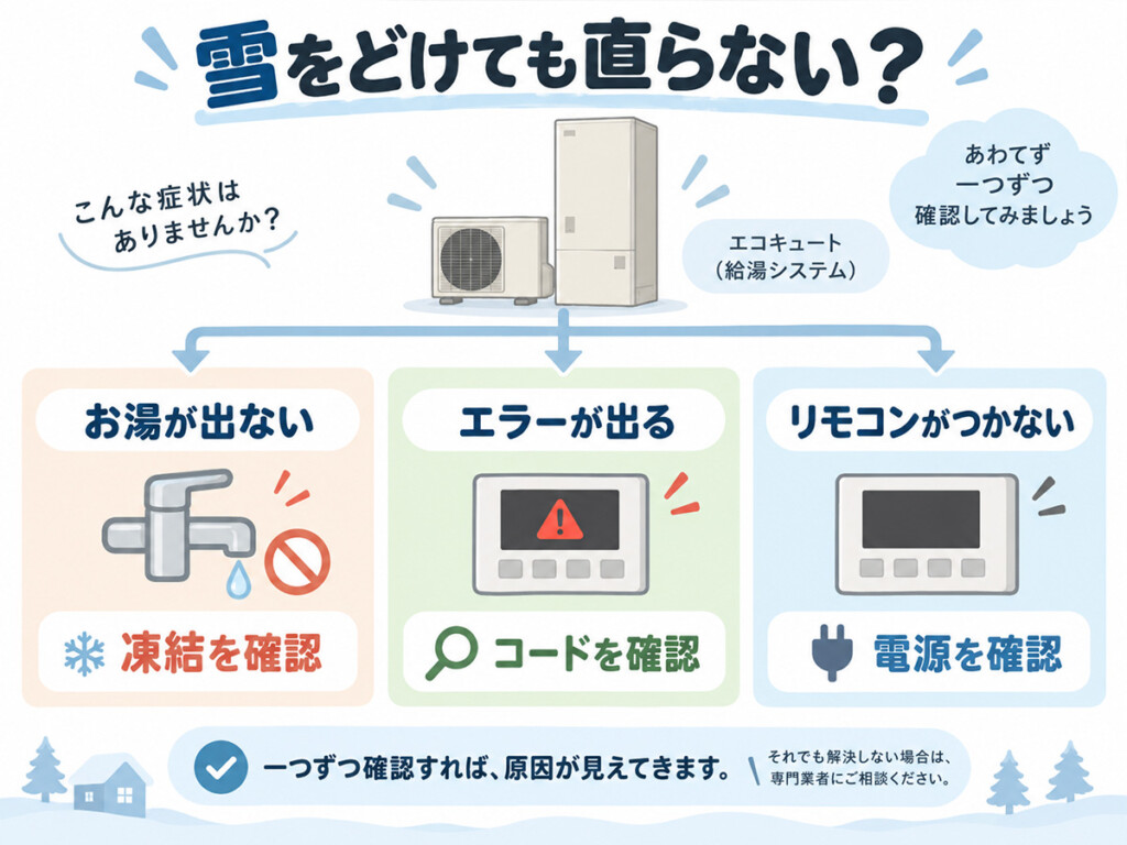 雪をどけても直らない時にエコキュートの原因を切り分ける図解