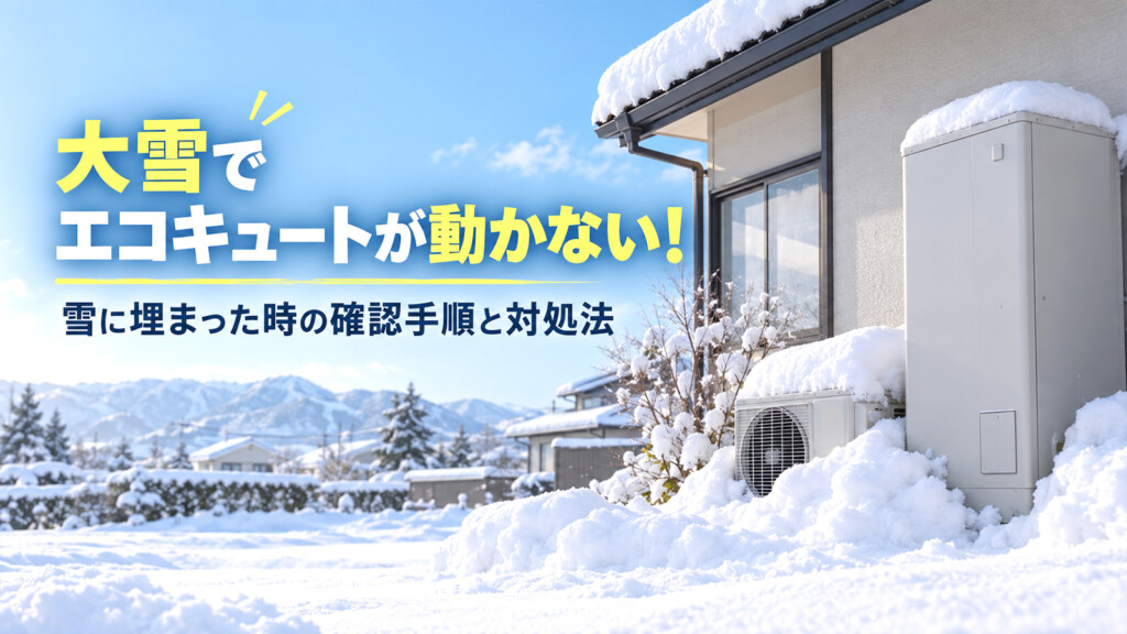 大雪のあとエコキュートが雪に埋まり動かない時の確認手順と対処法を紹介するイメージ