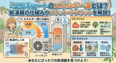 エコキュートのエネルギー源とは？給湯器の仕組みやメリット・デメリットを解説！