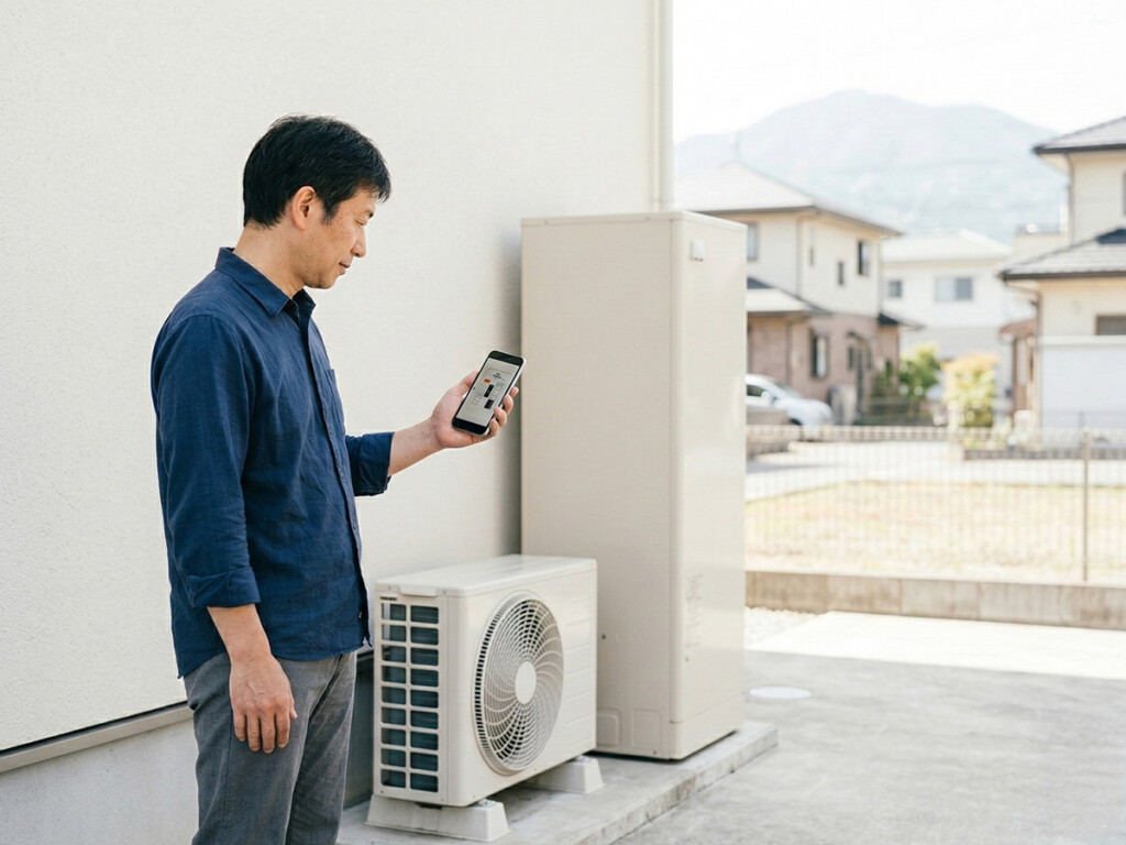 リモコン表示と屋外機まわりをあわせて確認するイメージ