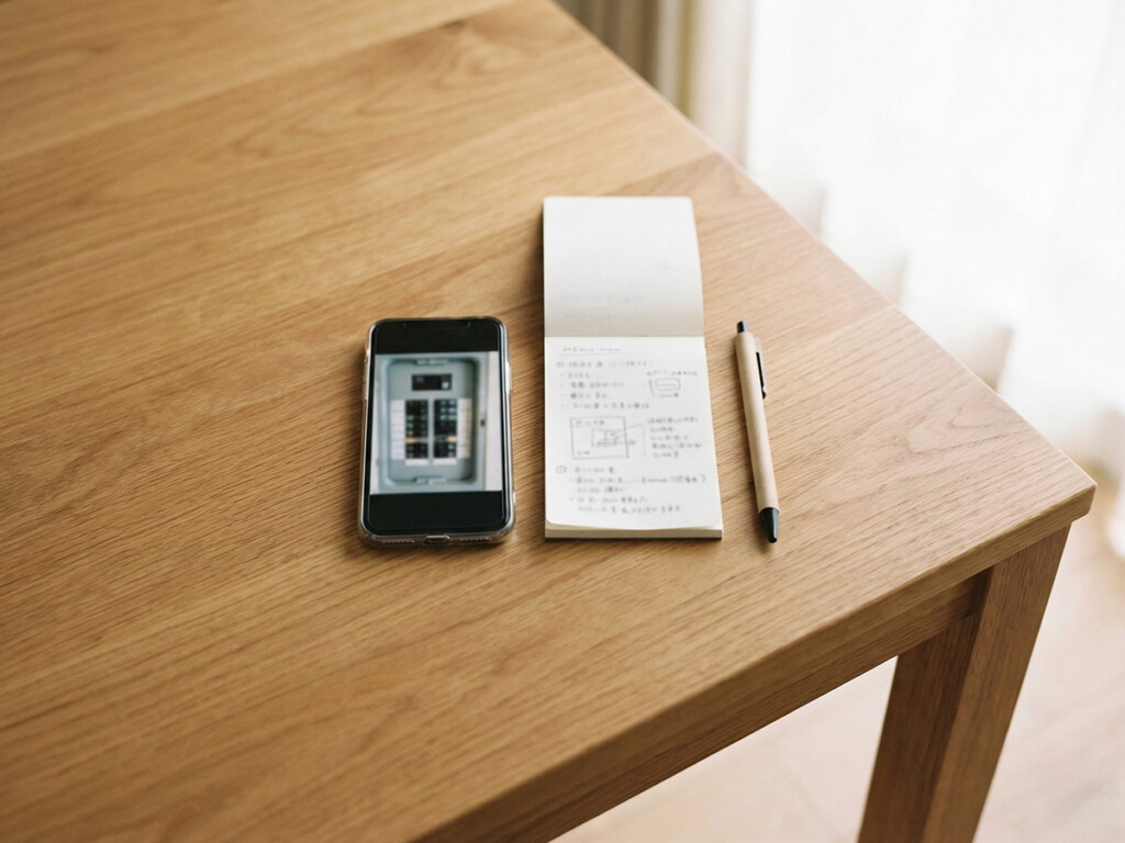 ブレーカーとリモコン表示の写真を用意して相談に備えるイメージ