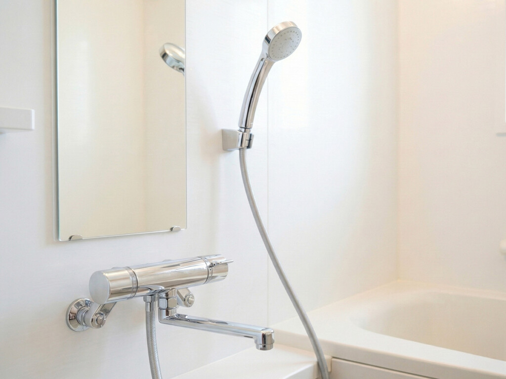 シャワーヘッドと混合水栓まわりを確認するイメージ