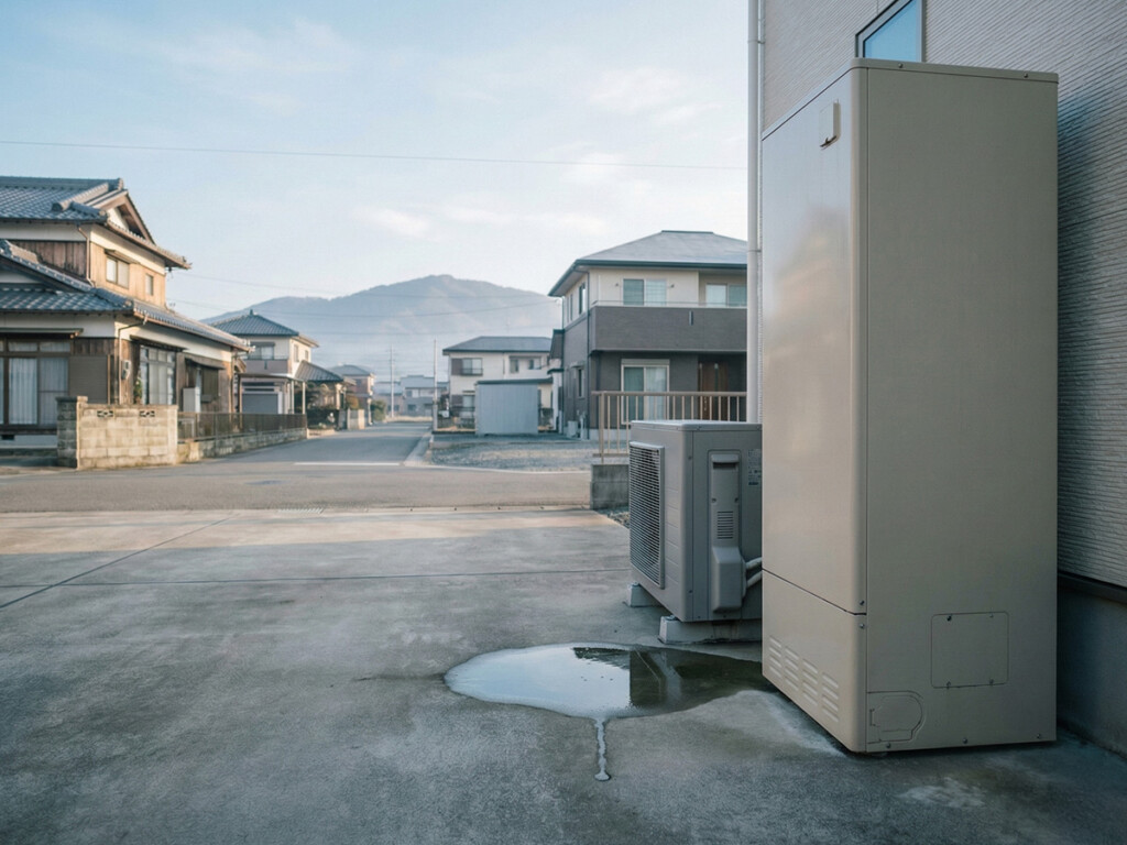 ヒートポンプ側の少量の排水を確認するイメージ