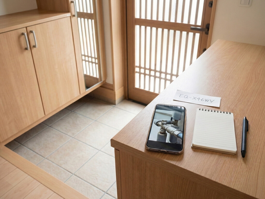 濡れている場所の写真と型番メモを準備して相談に備えるイメージ