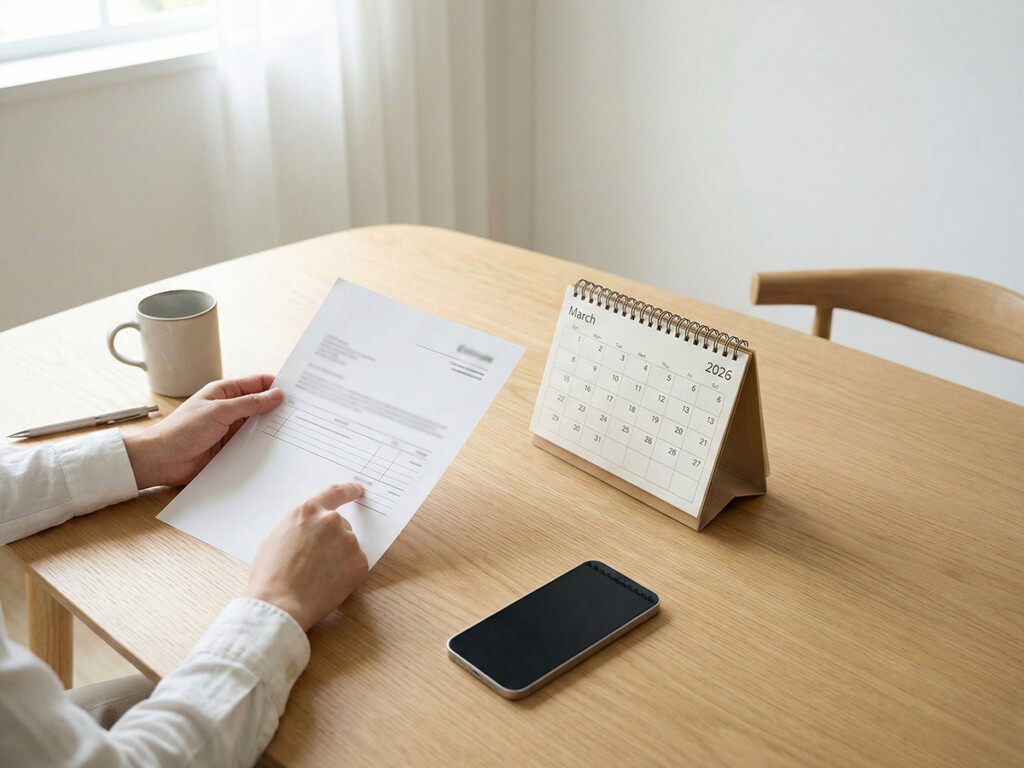 見積書とカレンダーを見ながら修理か交換か検討する手元
