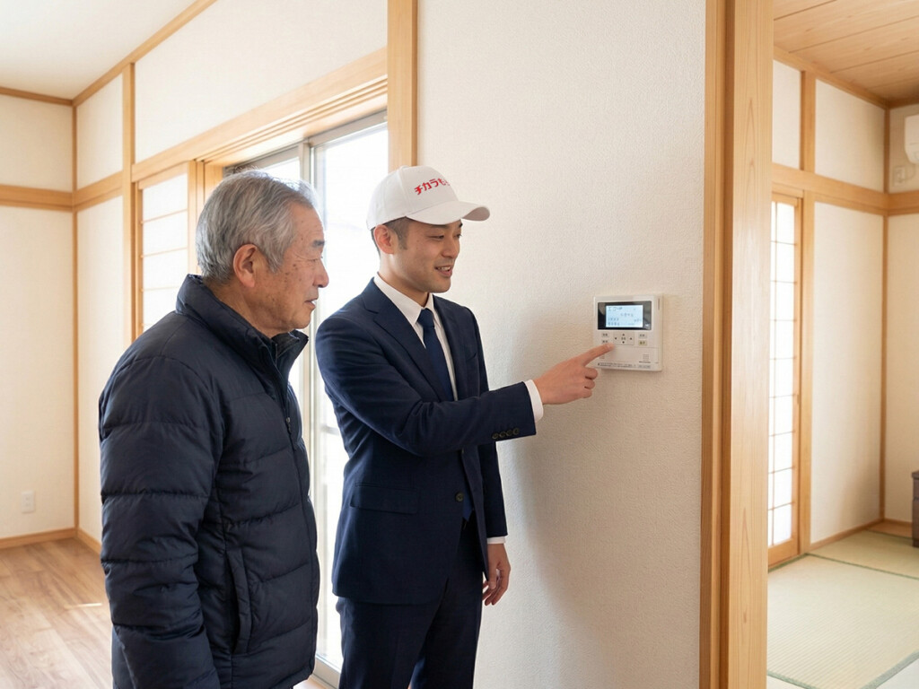 リモコン表示を確認し、切り分けの順番を説明している様子