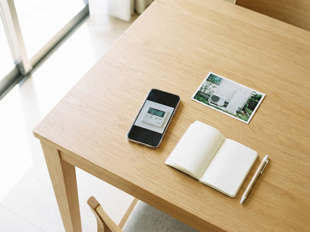 リモコン表示と設置写真を用意して相談に備えるイメージ