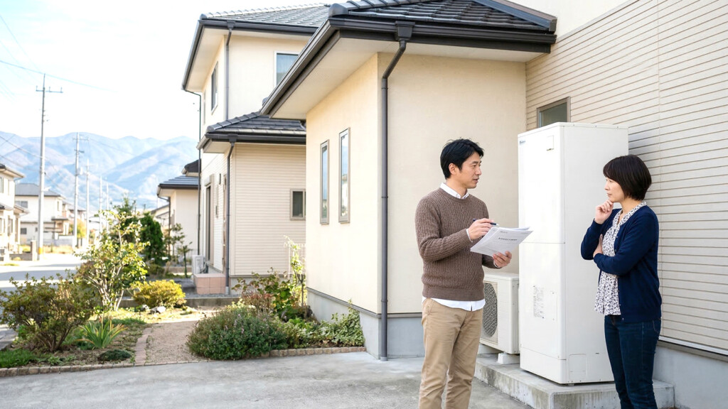 山梨県の戸建て住宅でエコキュート交換を検討しているイメージ