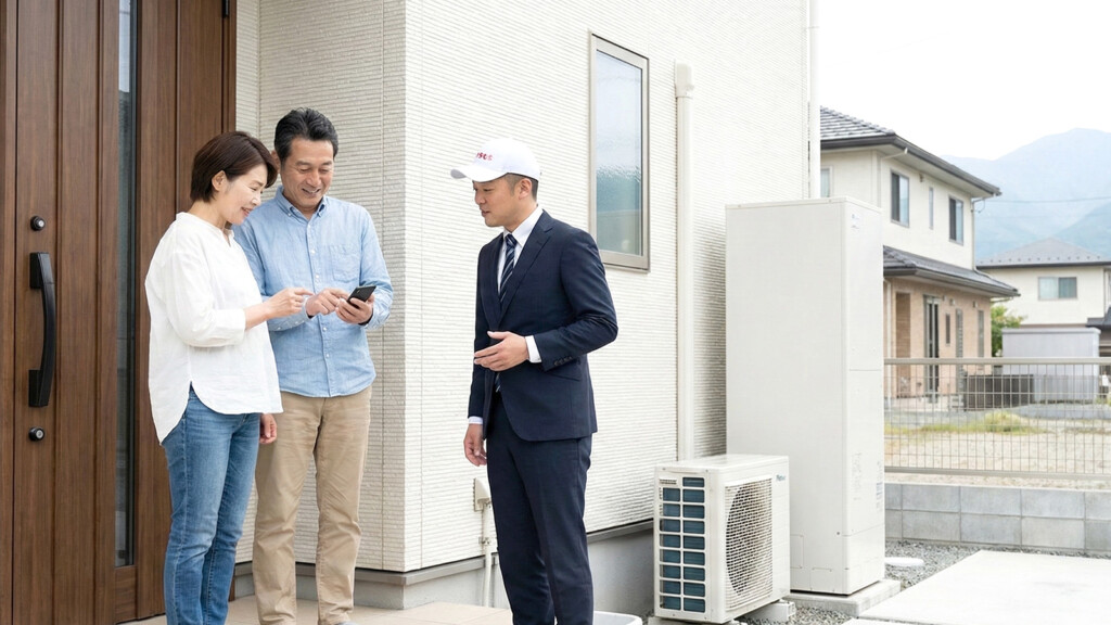 山梨で補助金の相談をする住人と作業員