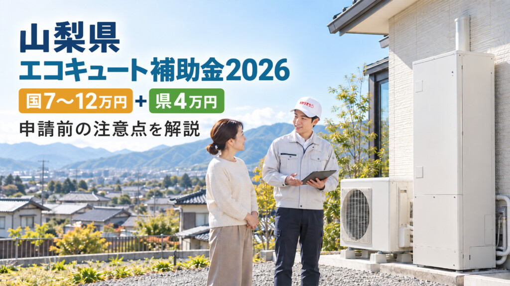 山梨県のエコキュート補助金2026で国と県の補助額を解説するアイキャッチ画像