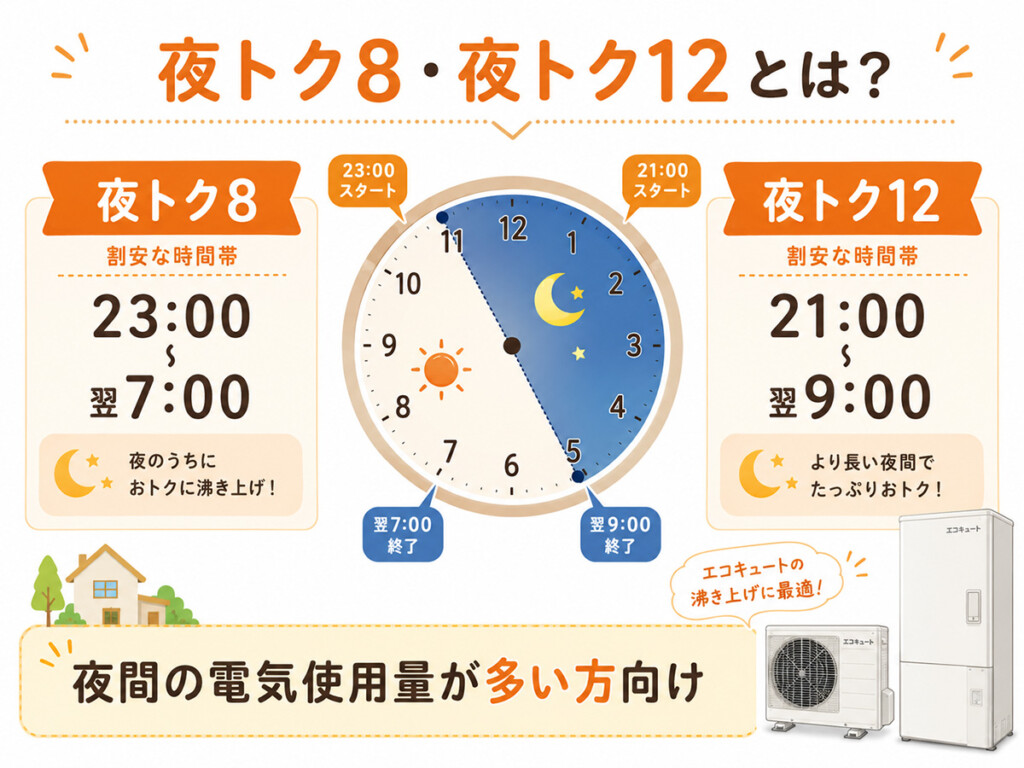 夜トク8と夜トク12の時間帯の違いをまとめた図解