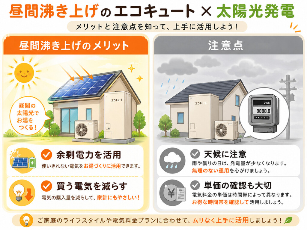 エコキュートを昼間に沸かすメリットと注意点をまとめた図解
