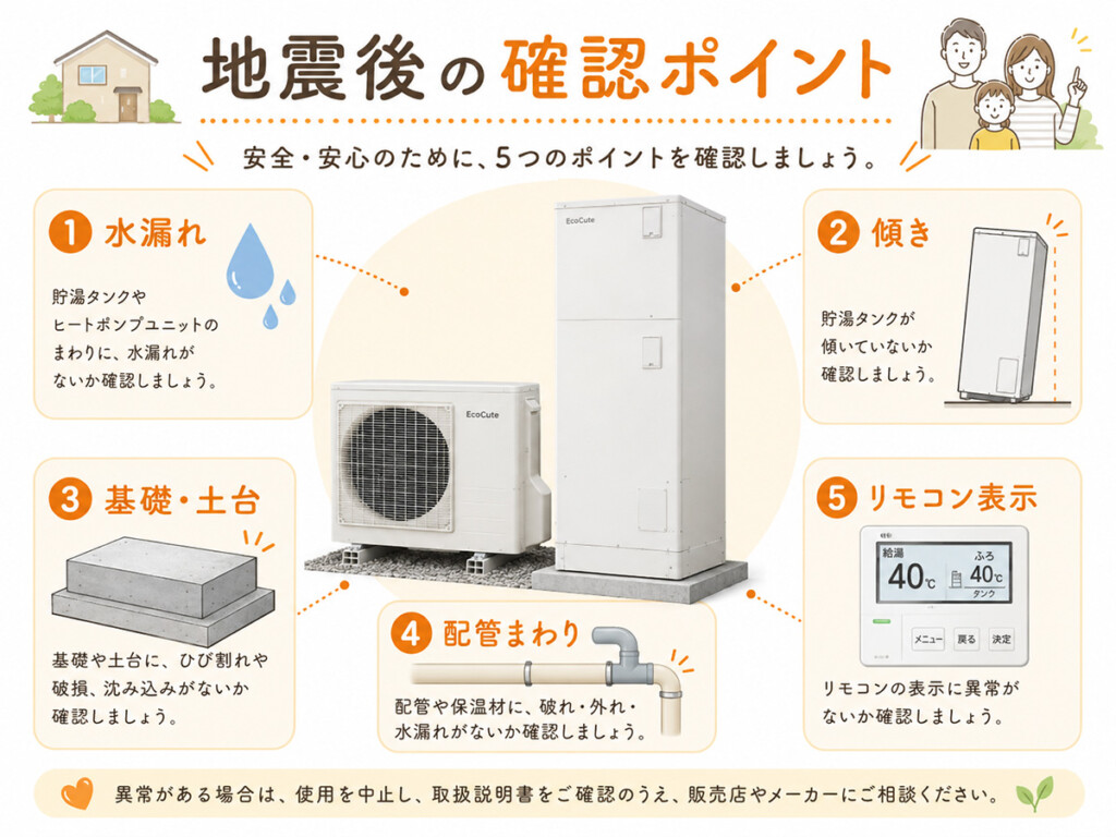 地震後にエコキュートで確認したい水漏れや傾きなど5つのポイント