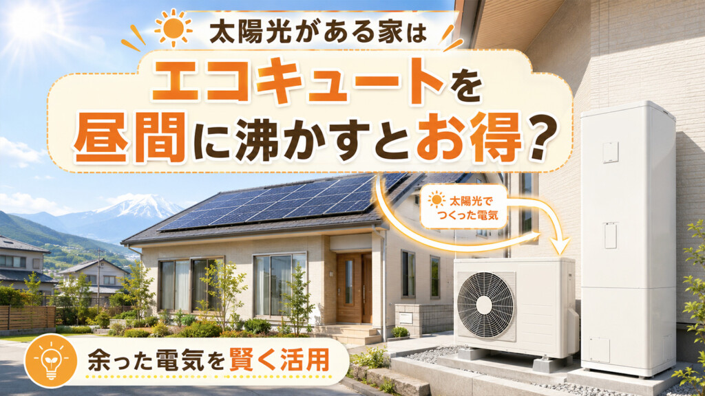 太陽光発電とエコキュートの昼間沸き上げをイメージしたアイキャッチ