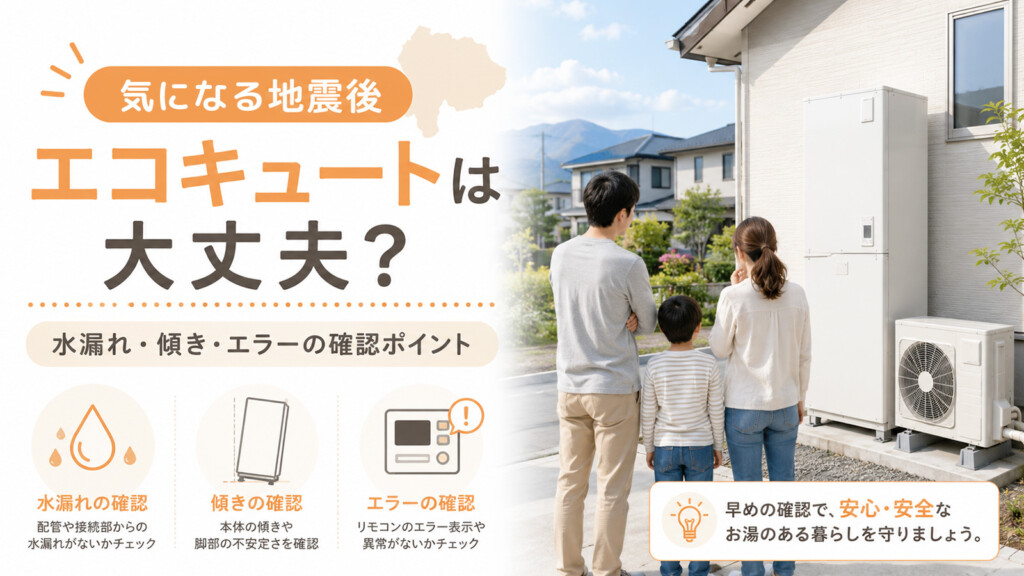 山梨県の地震後にエコキュートの水漏れや傾きを確認するイメージ