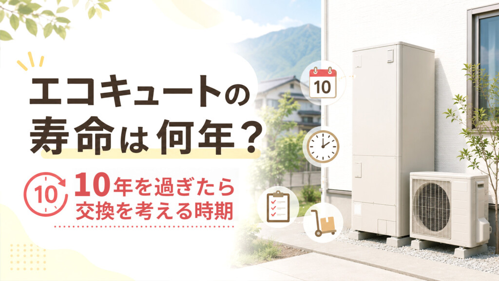 甲府市でエコキュートの寿命と10年を過ぎた交換時期を確認するアイキャッチ