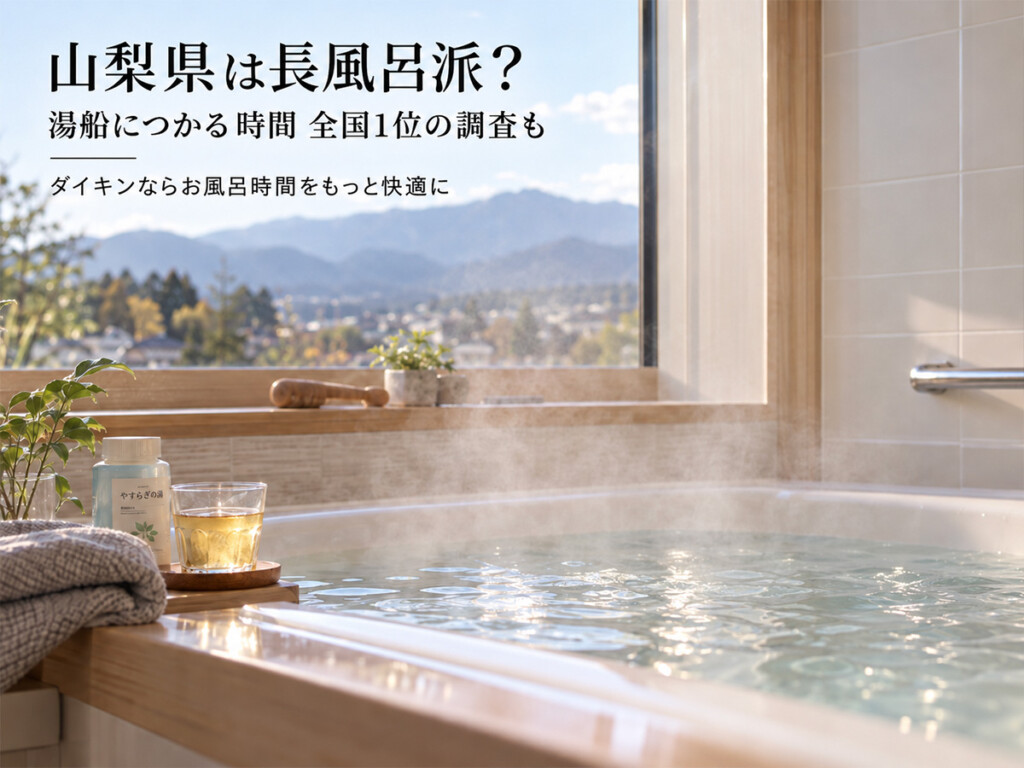 山梨県で湯船にゆっくり浸かりお風呂時間を楽しむ暮らしとダイキンエコキュートのイメージ