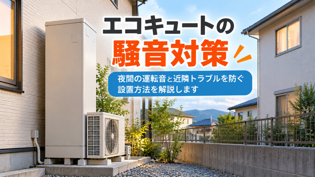 戸建て住宅に設置されたエコキュートのヒートポンプと隣家の位置関係